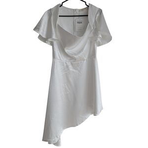 Morrisday Women's Small White Satin Asymptotical Tulip Sleeve Party Dress